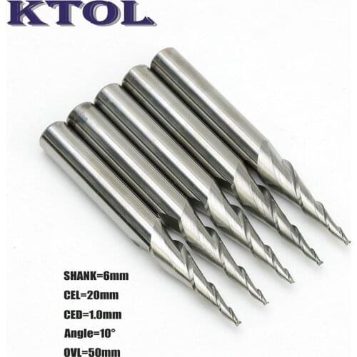 6x10x1.0x50L 2 Flute Spiral Taper Milling Cutters Wood Cutter Router Bit in Lettering Carving Mini Word Acrylic Fiberglass Sheet