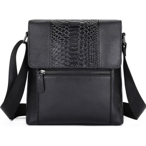 Fashion Crocodile Pattern Shoulder Bag for Men Travel Flap Crossbody Bag Mens Genuine Leather Messenger Bag Male Handbag