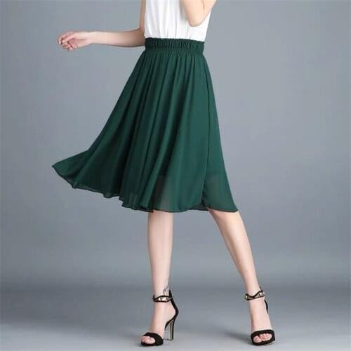 New Summer Fashion Elegant Chiffon Womens Skirt Office lady Basic A-line Slim Skirts Plus Size Skirts M-5XL 6XL 7XL 10 Colors