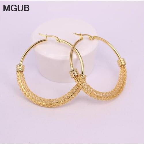 New design 28mm-48mm diameter Round hoop Earring Gold color Fashion Wedding Earrings For Women LHEH12