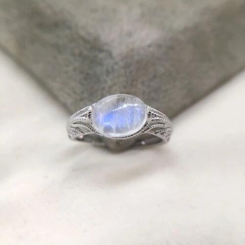 7x9mm Oval Natural Moonstone 925 Sterling Silver Branch Rings For Women Girls Wedding Engagement Jewelry Adjustable Finger Bague