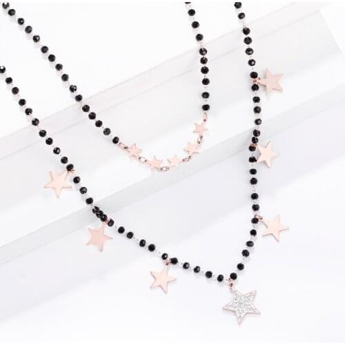 Gold Stainless Steel Stars Pendant Necklace For Women Black Crystal Multilayer Choker Necklaces Party Gift Collar mujer 2020 New