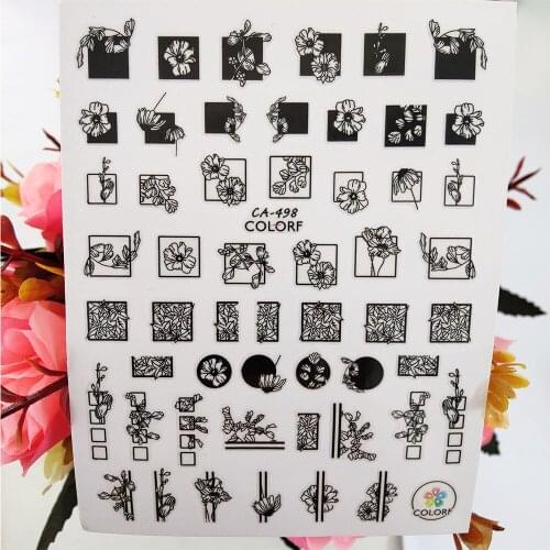 3D Nail Stickers Geometric Flowers Square Round Design Nail Supplies Manicure Art Decoraciones Foil Decals Accessories