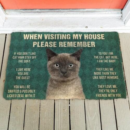 3D Please Remember Siamese Cat House Rules Doormat Non Slip Door Floor Mats Decor Porch Doormat