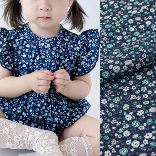 Turquosie Small Flowers On Deep Blue Cotton Fabric For Dress Tissus Au MÈTre Telas Algodon Estampadas Sewing Ткань Для Шитья