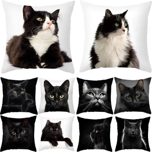 Cartoon Cute Black Cat Pillows Cushion Cover 45x45 Peach skin velet Sofa Decorative Cushion Case Throw Pillowcase Pillow Cover