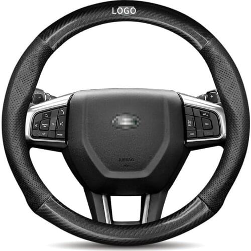 3D Logo Cow Leather Car Steering Wheel Cover 15in Nonslip For Land Rover Freelander Defender Discovery 3 Range Rover Evoque