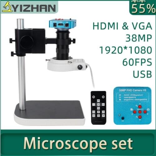 1080P HDMI VGA digital microscope for electronic soldering 130X 38MP microscope camera USB LED Ring Light professional repair