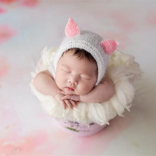 Baby Girl Animal Bonnet Knitted Newborn Baby Boy Fox Hat Handmade Newborn Bonnet Vintage Infant Hat Photography Props