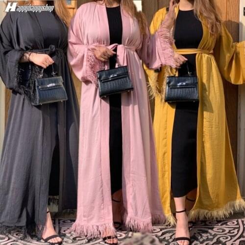 Eid Mubarak Cardigan Muslim Open Abaya Women Dress Moroccan Caftan Evening Party Gowns Djellaba Femme Clothing With Belt