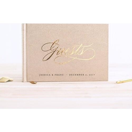 Personalized Wedding Guest Book landscape wedding guestbook wedding book with Real Gold Foil Mr and Mrs names guest book