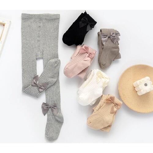 Kids Infant Baby Girls Cute Bowknot Pantyhose Fashion Solid Color Ribbed Tights for Party Daily Wear 6M-12Years
