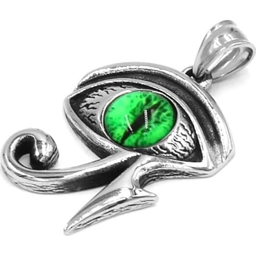 Egyptian Eye of Horus Ra Udjat Talisman Pendant Stainless Steel Illuminati Pyramid Green Stone Eye Biker Men Pendant 549B