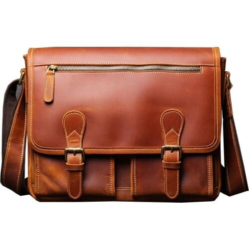 Men Briefcases Lawyer Genuine Leather Handbag Vintage Laptop Briefcase Male Computer Shoulder Bags Casual Mens Bag Documents