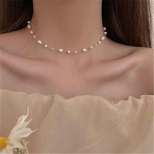 2021 New Korean Irregular Fresh Water Pearl Crystal Beaded Charm Necklaces For Women Fashion Jewelry Party Collares