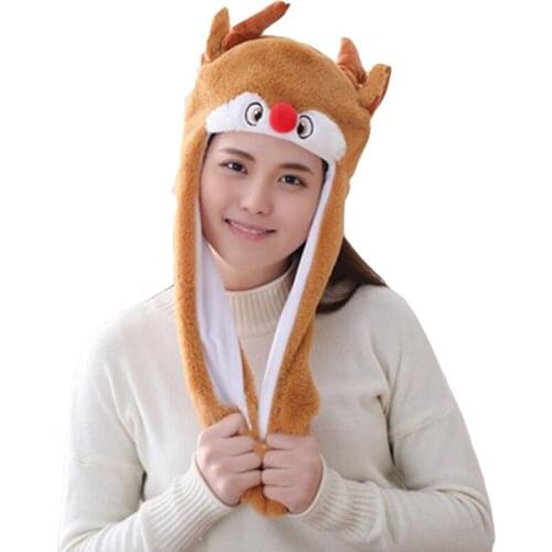 Elk head cover with moving ears hat plush toy hat stuffed toy cap