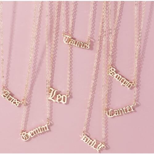 2020 New Old English 12 Constellation Necklaces for Women Zodiac Sign Necklace Star SignLetter Necklace Birthday Jewelry Gift