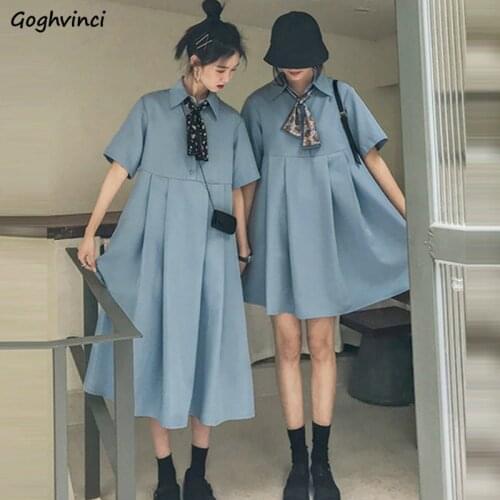 Short Sleeve Dress Women Summer Turn-down Collar Solid Tide Leisure Button Friends Womens Chic Trendy 2XL Elegant Sweet Retro