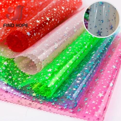 Clear Candy Jelly PVC Vinyl Stars Fabric Synthetic Sheets Iridescent Shiny DIY Hand-made Bow Decor Craft Bag Accessories 20*30cm