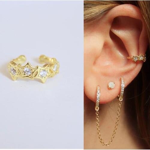 Christmas gift no piercing star cuff earring AAA white bling cz lovely cute girl gift stacking multi piece cz star band ear cuff