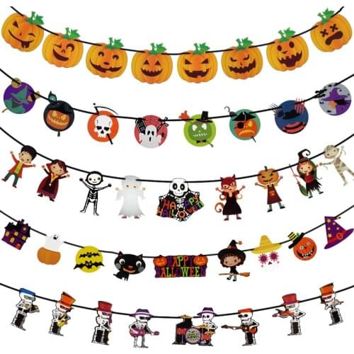 Happy Halloween Letter Flag Bunting Horror Pumpkin Ghost Banner Bar Haunted House Hanging Paper Garland Halloween Party Supplies