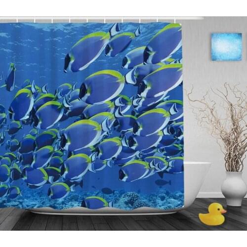 Powder Blue Surgeonfish Bathroom Shower Curtain Beautiful Sea Creatures Shower Curtains Waterproof Polyester Fabric With Hooks