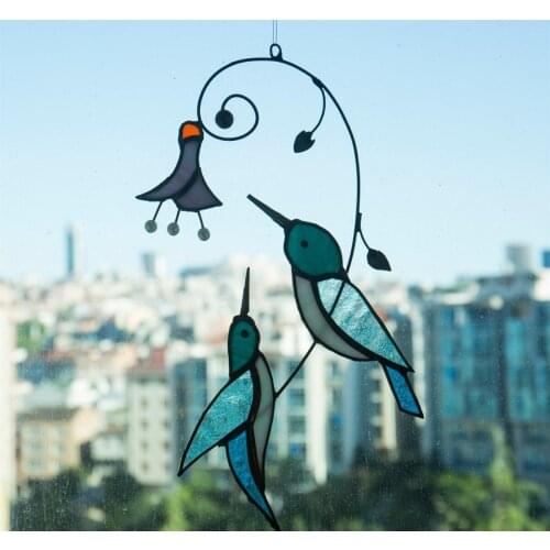 Markakanvas In Loving Bekleyen Dual Woodpecker Bird Glass Stained Glass 16x28cm