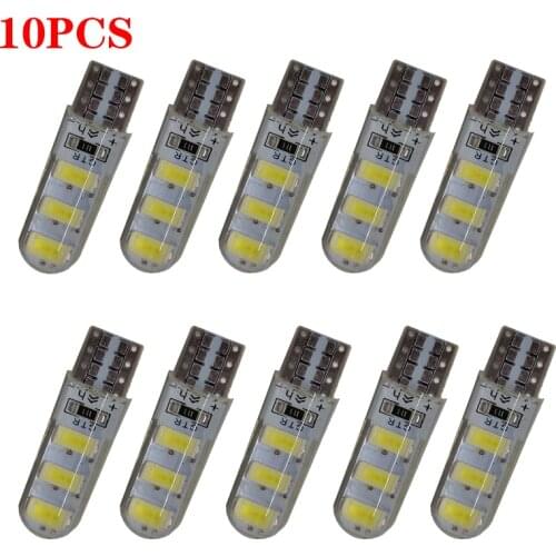 10pcs LED W5W T10 194 168 W5W COB 6SMD Led Parking Bulb Auto Wedge Clearance Lamp CANBUS Silica Bright White License Light Bulbs