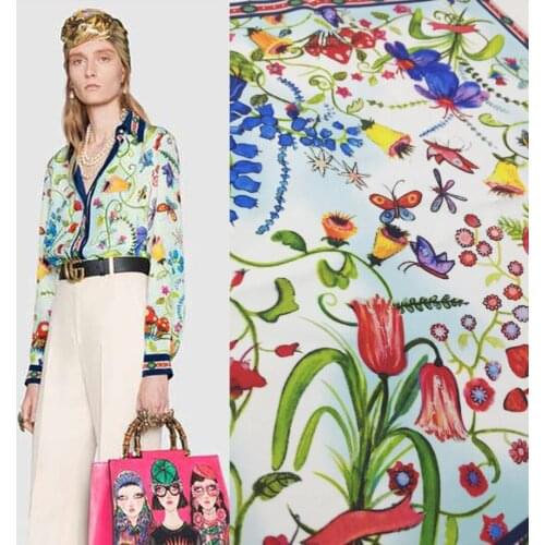 2018 spring and summer high-end big-band hand-painted flower shirt half-length skirt printing fabric 148cm wide fabric for dress