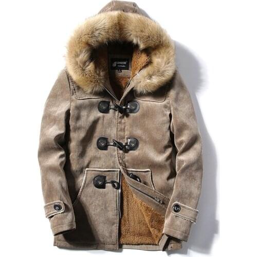 New fashion men Windproof coats Mens hooded fur collar cotton quilted plus velvet warm Jackets loose pockets drop ship clothes