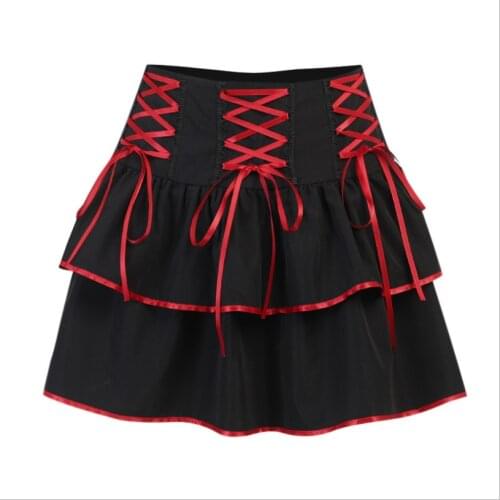 Gothic style contrast color bandage high waist stitching girl skirt