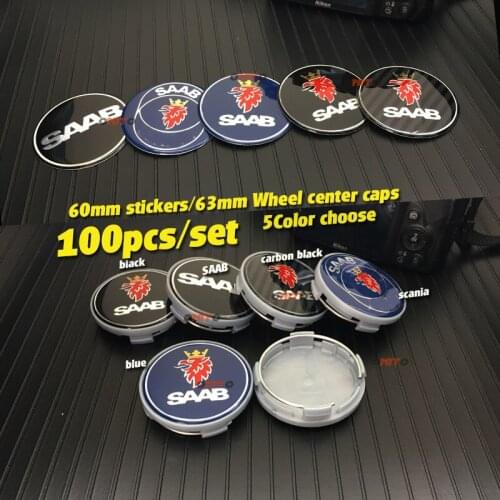100PC 2.36" stickers 62/63mm for Saab 9-3 9-5 9-2x 9-5x 9-4x 9-7x s-cania emblem Badge Car Wheel Center Hub Cap tire accessories