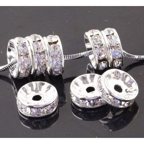 100Pcs/Lot 6/8/10/12mm Gold/Silver Color Rhinestone Rondelles Crystal Beads Loose Spacer Beads for DIY Jewelry Making