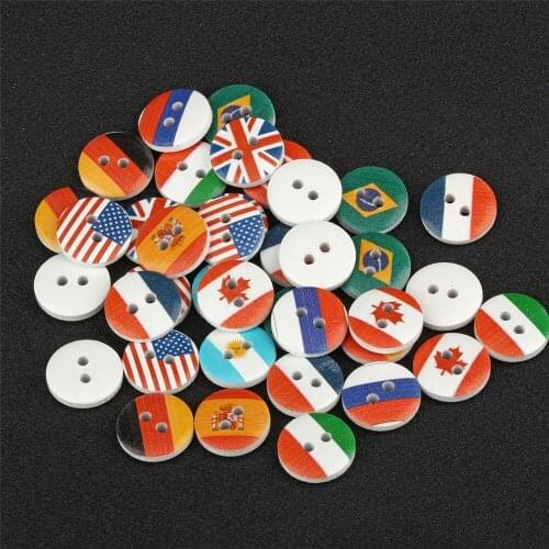 1000pcs 15mm Wood Buttons USA UK Brazil Russia Flag Round Baby Sewing 2 Holes Accessories Embellishments Scrapbooking Cardmaking