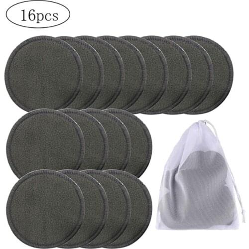 16Pcs Reusable Bamboo Cotton Make Up Remover Pads Washable Triple Layer Facial Skin Care Wipe Pads Cleaning Pad with Bag