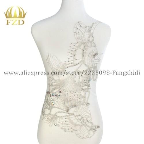 1x2 Large Beaded Crystal Sequins Rhinestone Patches for Wedding Dress DIY Bridal Waist Decoration With Gauze