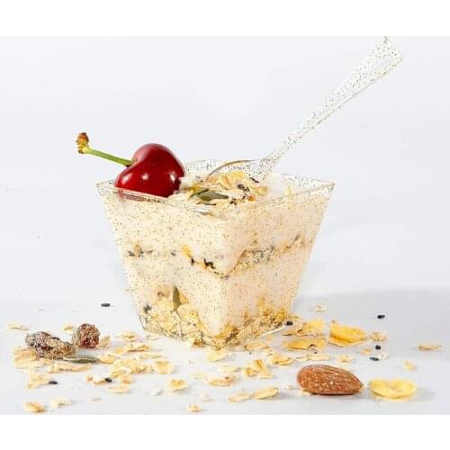 25/50PCS 60ml/120ml Reusable Mini Cups Plastic Trapezoidal Dessert Cups Food Container for Jelly Yogurt Mousses Dessert Baking