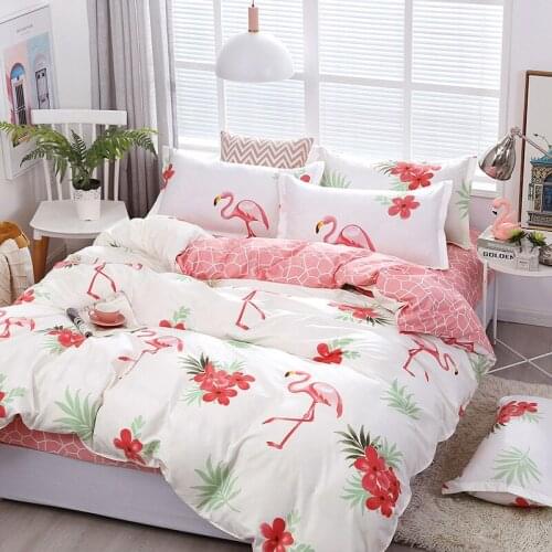 3/4Pcs Flamingo Cartoon Lovely Bedding Sets Duvet Cover Pillowcase Sheet Linen Twin Full Queen King Home Textile