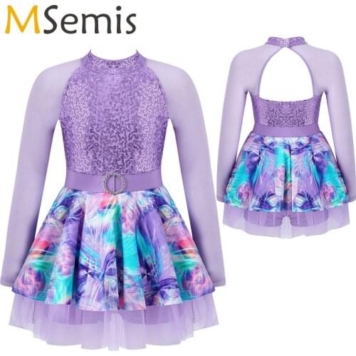 Ballet Dress Girl Children Ballet Dance Costume Girl Children Purple Sequined Kids Ballet Jumpsuit Unitards Ballerina Tutu Dress