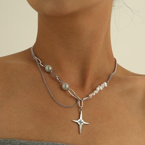 Imitation Pearls Alloy Clavicle Chains Rhinestone Star Pendant Necklace for Women Short Necklaces Female 2021 Fashion Jewelry