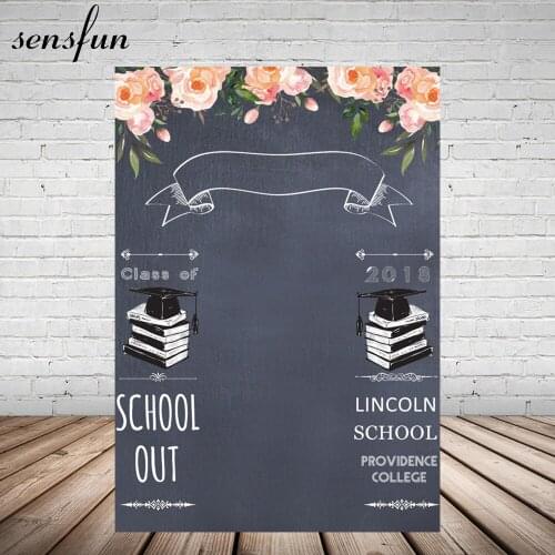 Flower Graduation Photography Backdrop Custom Blackboard Ribbon Bachelor Cap Books Backgrounds For Photo Studio