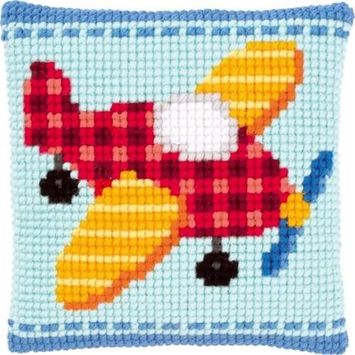 DIY Cross Stitch Cushion Front Cartoon Plane Needlepoint Kits Printed Canvas Chunky Yarn Cross-stitch Pillow Case Arts & Crafts