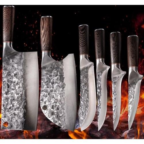 Forged Butcher Knife Boning Cutting Knife Peeling Meat Mutton High Stainless Carbon Steel Outdoor Self-Defense Straight Knife