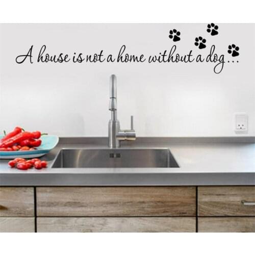 Fashion New A House Is Not Home Without A Dog Paw Print Wall Stickers Bedroom Decals Quotes