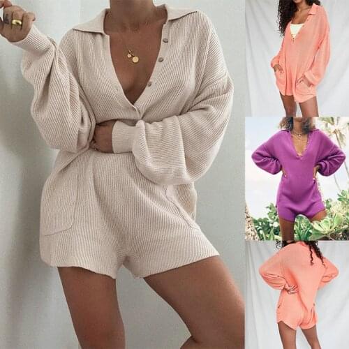 Fashion Women Solid Color Playsuits Single-breasted Design Pockets Decor Turn-down Collar Long Sleeve Casual Loose Jumpsuits