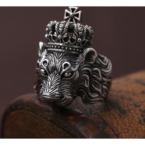 S925 Sterling Silver Europe And The United States Royal Lion Domineering Ring Male Retro Thai Silver Ring Index Finger Ring