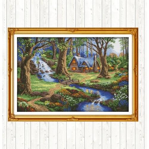 The Cabin In The Forest Printing Painting Cross Stitch Sets Sale 14CT 11CT Counted Canvas Embroidery Kit DIY Handmade Needlework