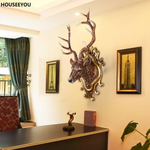 Deer Wall Statues Sculptures Decoration Crafts Retro Animal Head Statues for Home Living Room Bar Decor Ornaments Christmas Gift
