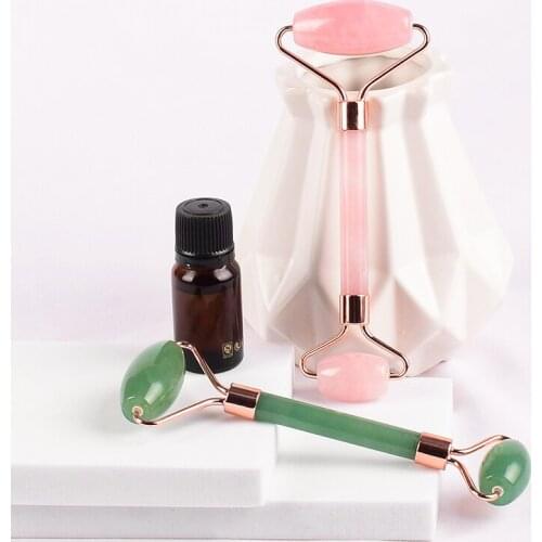 Jade Face Massage Roller With Silicone Caps Natural Stone Face Massager Slimming Anti Wrinkle Cellulite Crystal Facial Care Tool