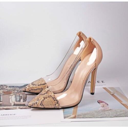 2020 New Ladies Sandals Sexy Snake Pattern Womens Shoes High-heeled Pointed Single Shoes Transparent Hollow Banquet Wedding